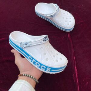 Crocs Bayaband Printed Clogs (White Blue Strip)