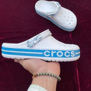 Crocs Bayaband Printed Clogs (White Blue Strip)