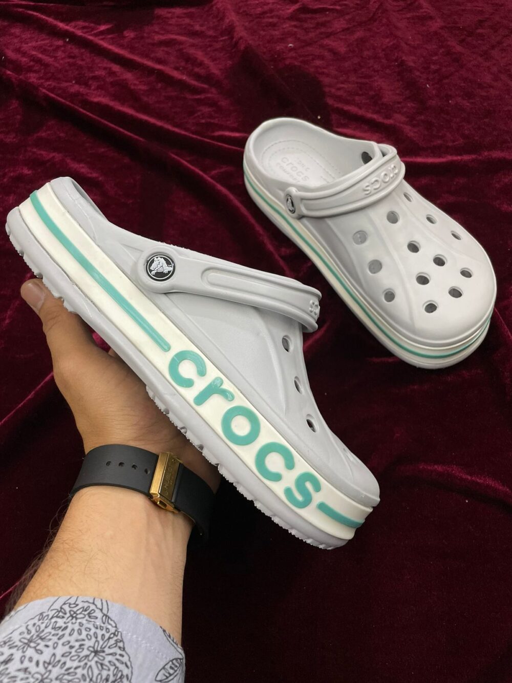 Crocs Bayaband Clogs (Light Grey Seagreen) - Image 2