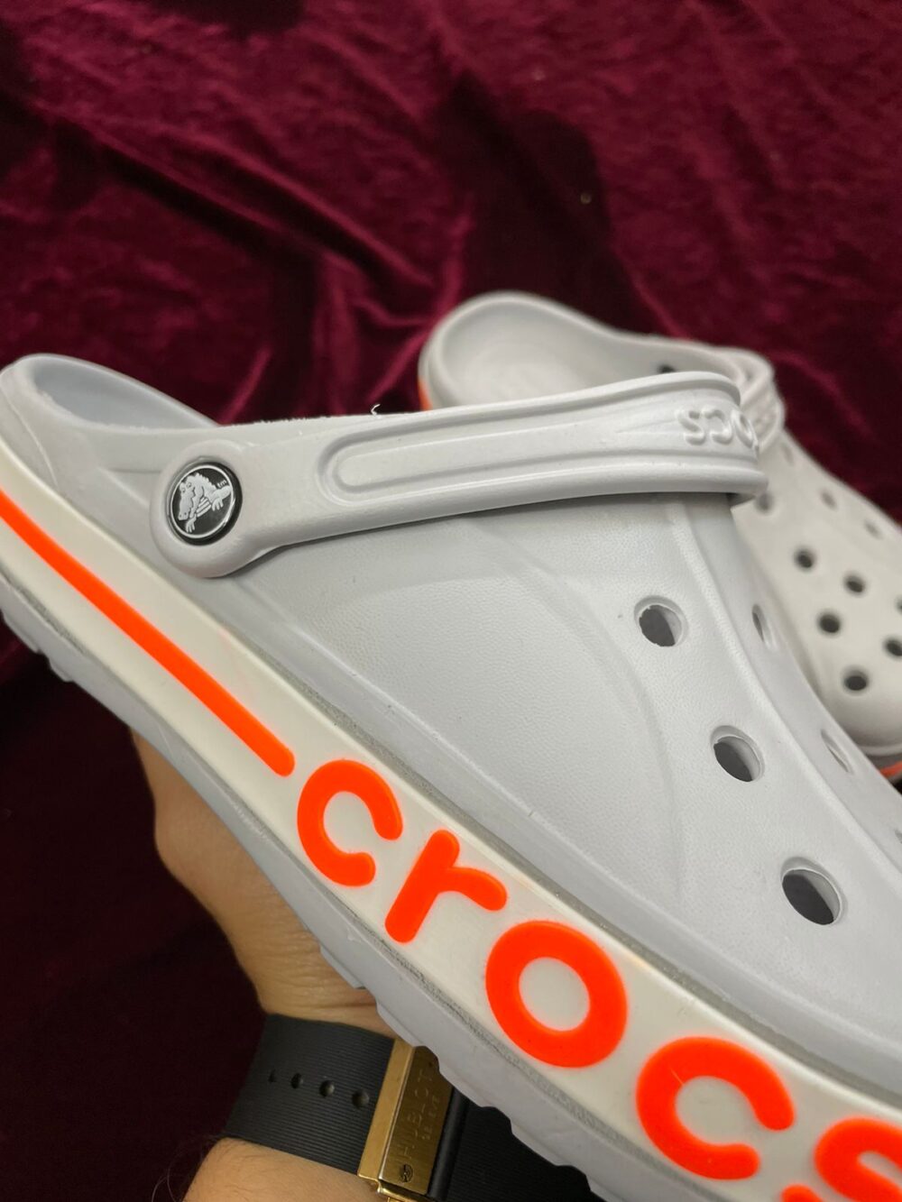 Crocs Bayaband Clogs (Light Grey Orange) - Image 3