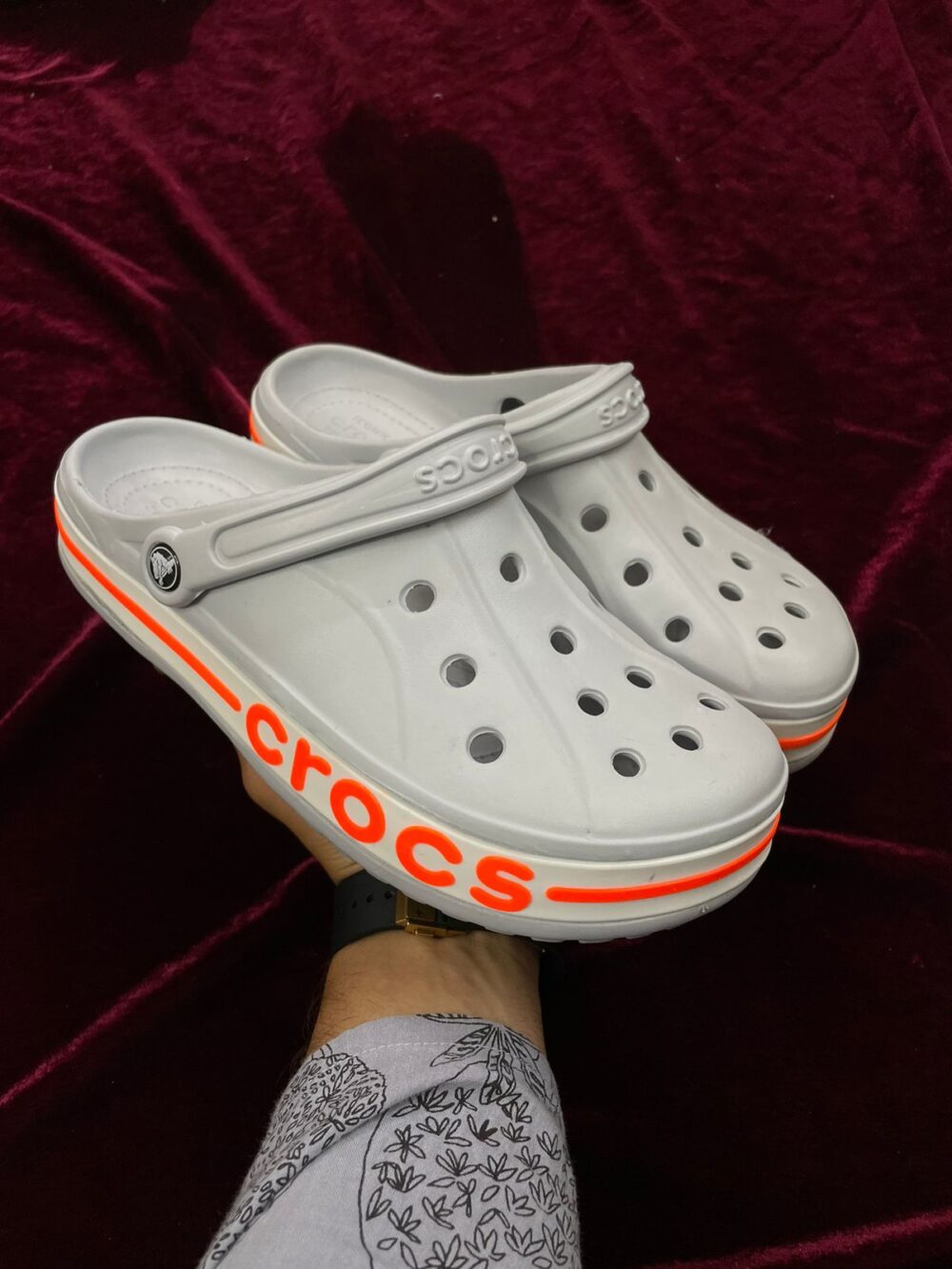 Crocs Bayaband Clogs (Light Grey Orange)