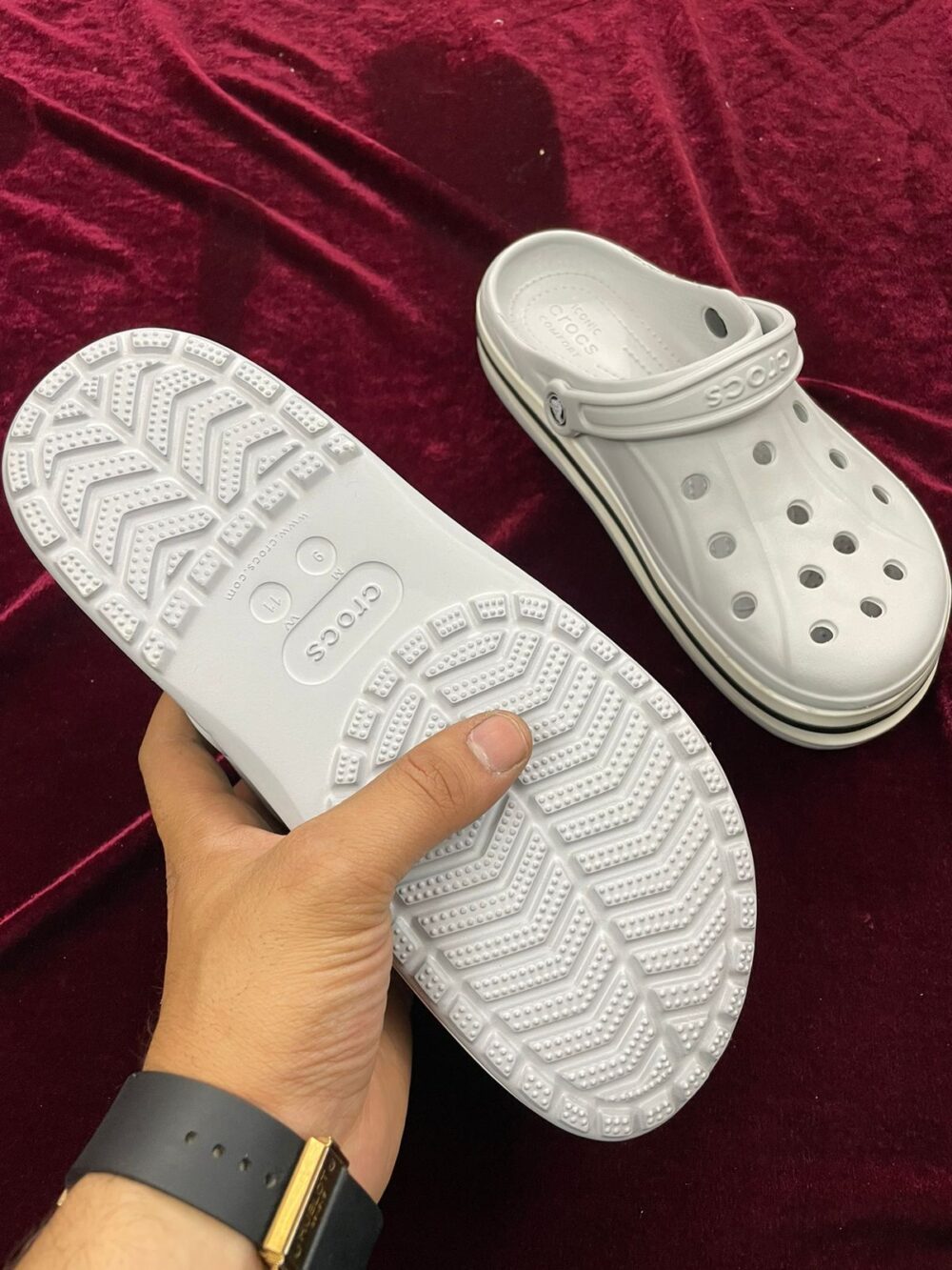 Crocs Bayaband Clogs (Light Grey Black) - Image 4