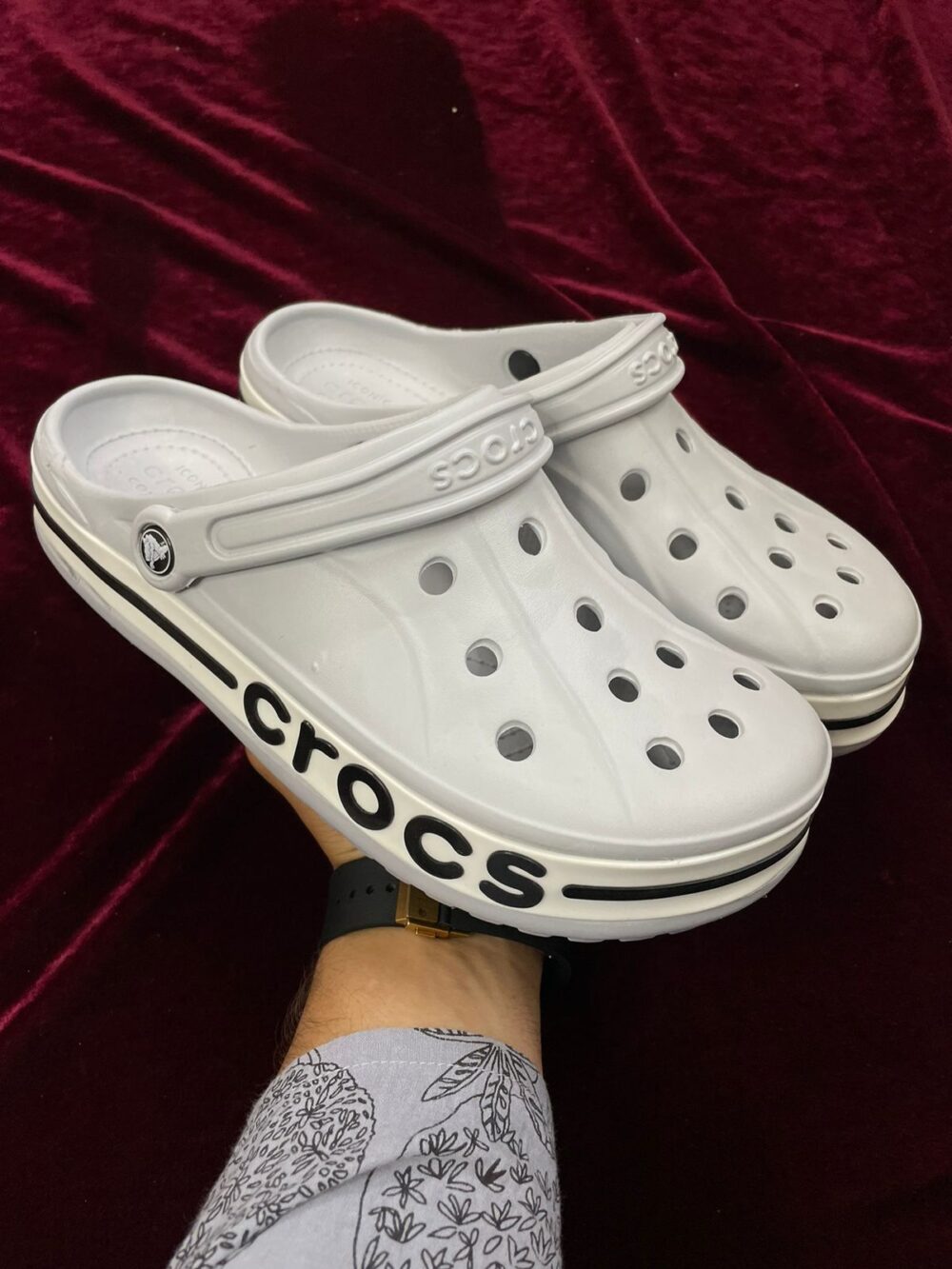 Crocs Bayaband Clogs (Light Grey Black)