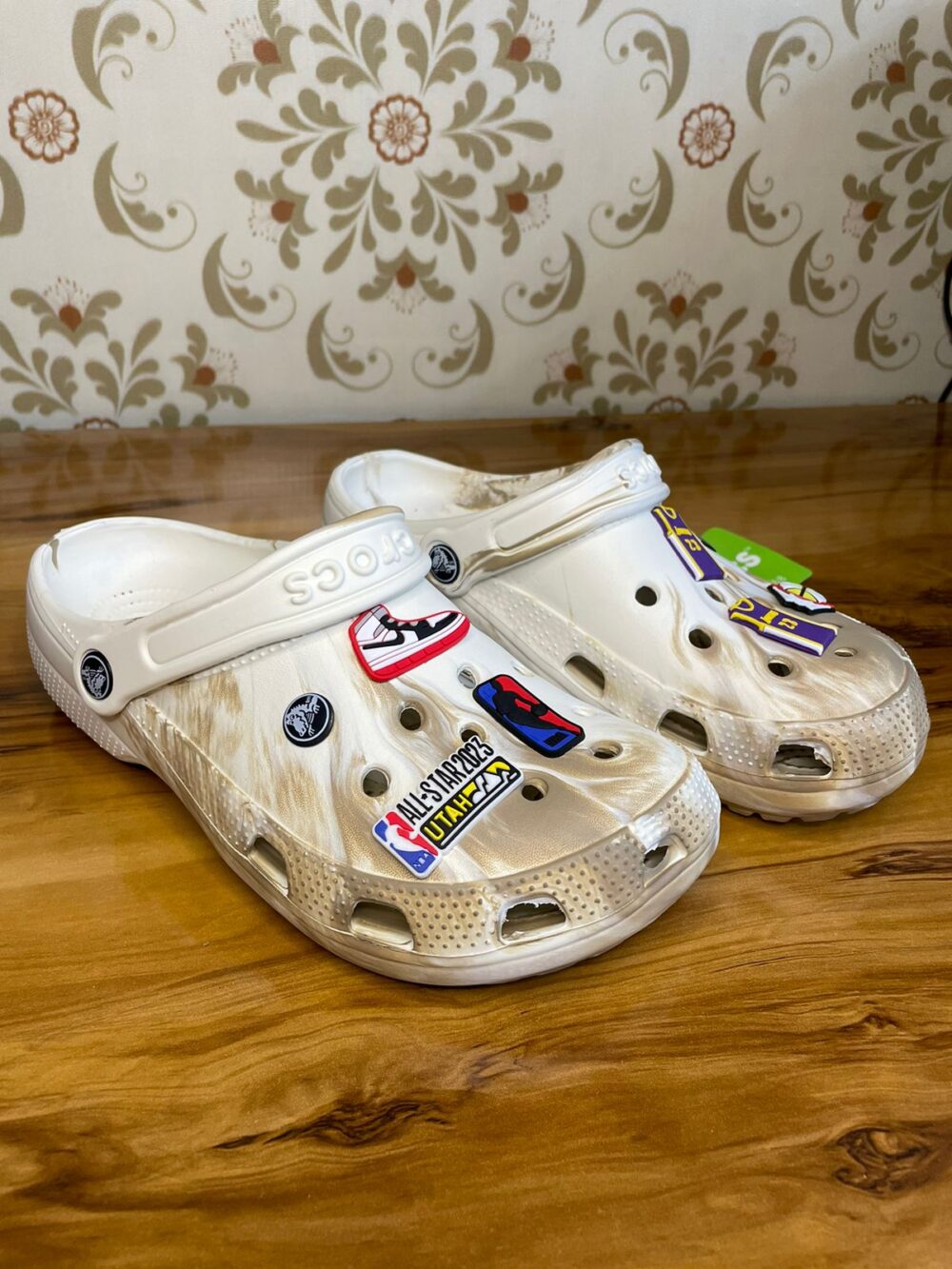 Crocs Classic Marbled Clogs (Off-White)