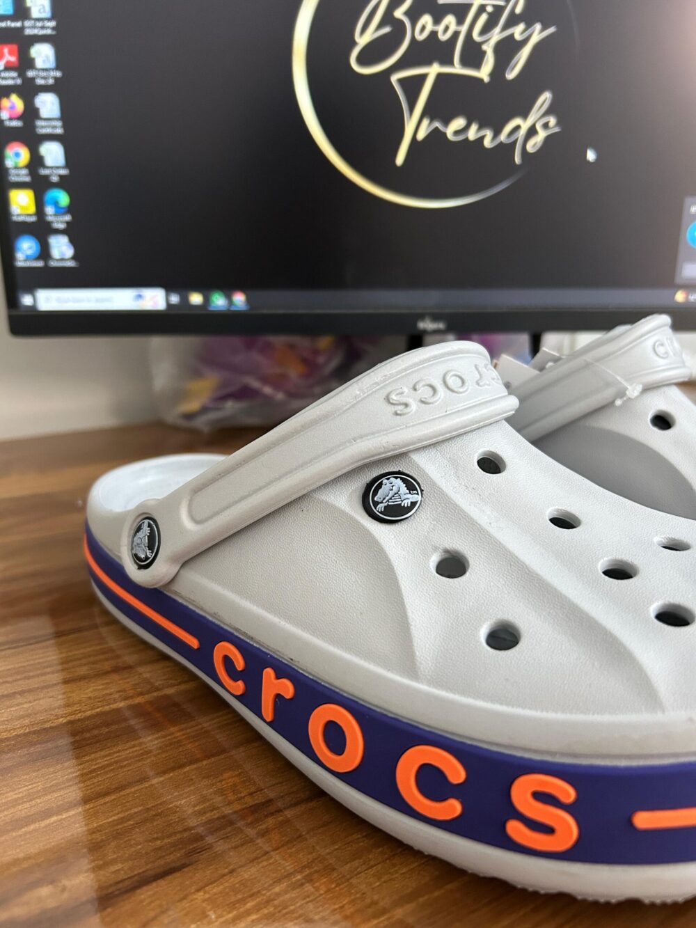 Crocs Bayaband Clogs (Grey Orange) - Image 2