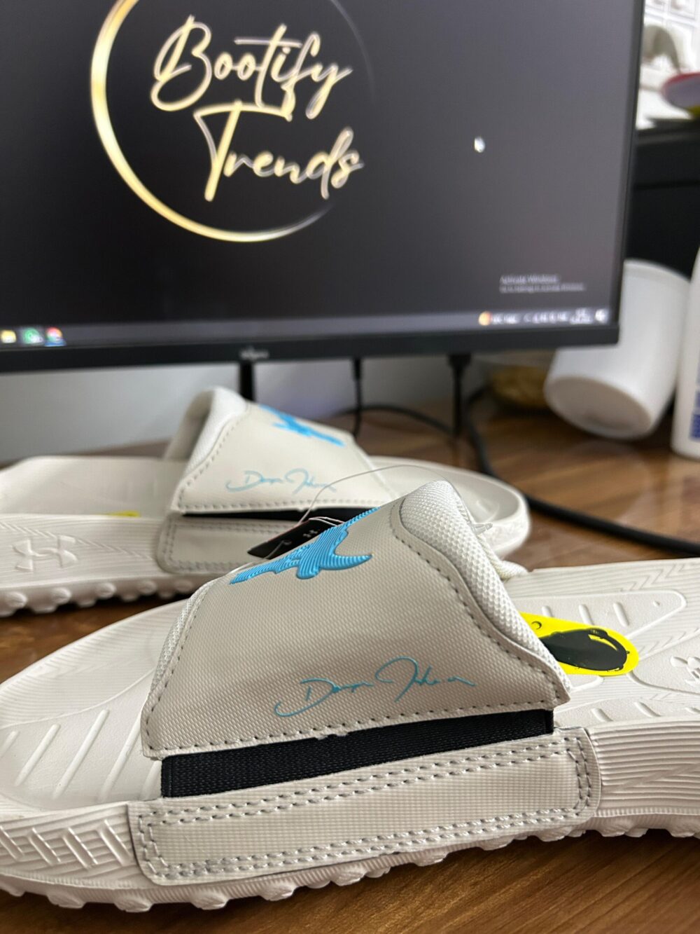 Under Armour Project Rock 3 Slides (Beige) - Image 2
