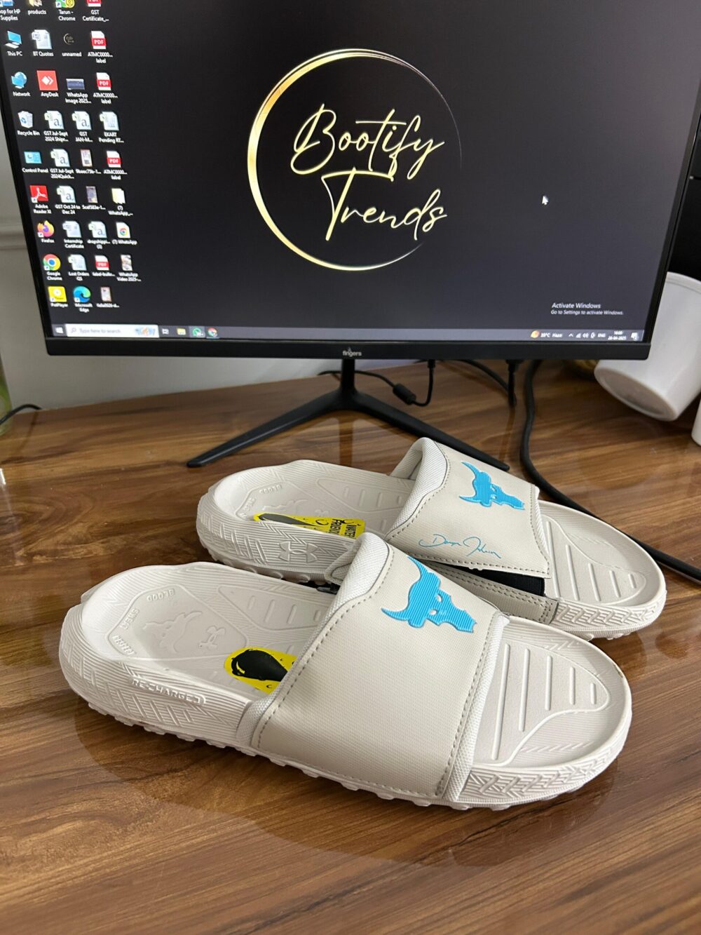Under Armour Project Rock 3 Slides (Beige)