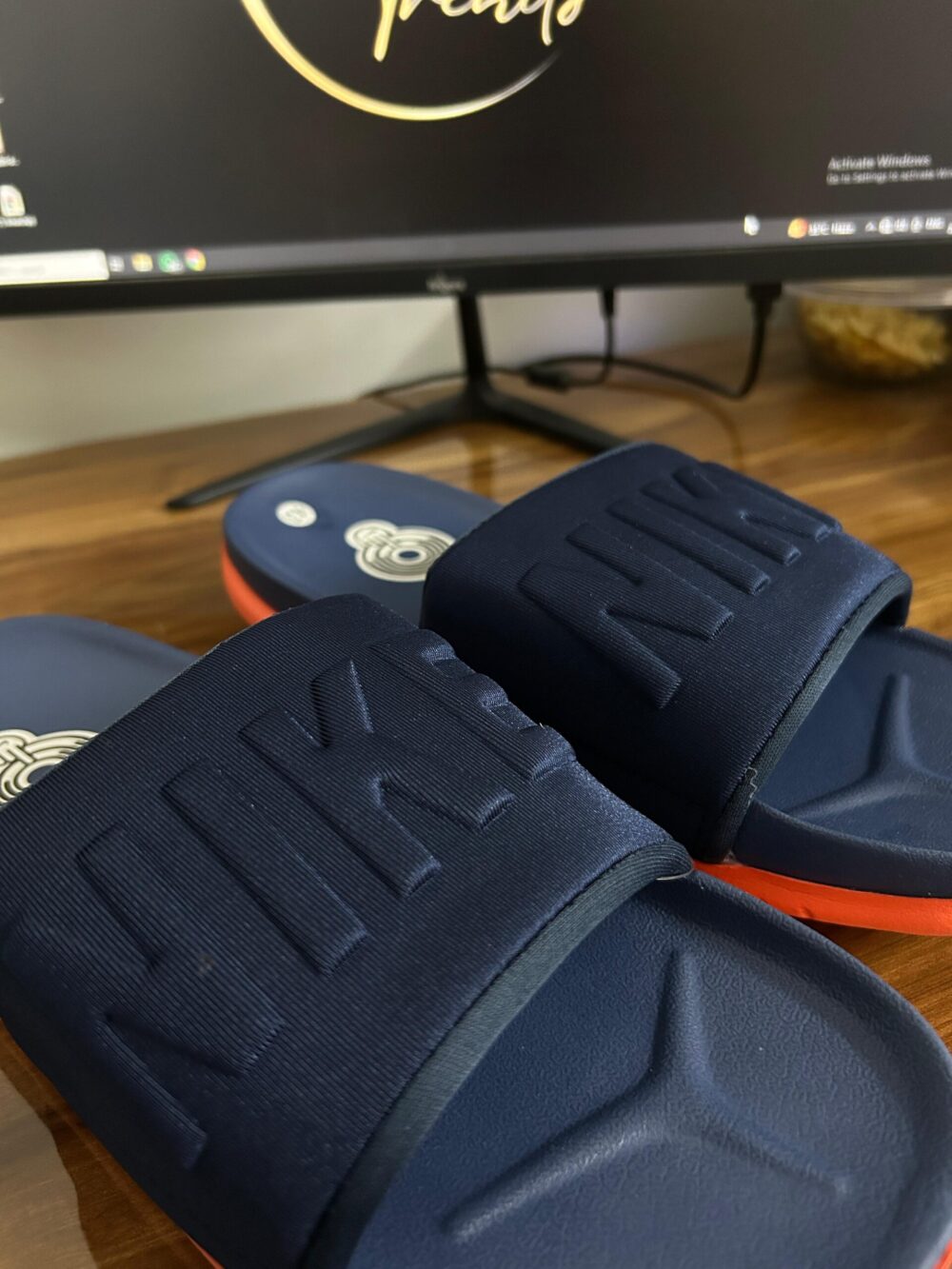 Nike Off Court Slides (Navy/Orange) - Image 2