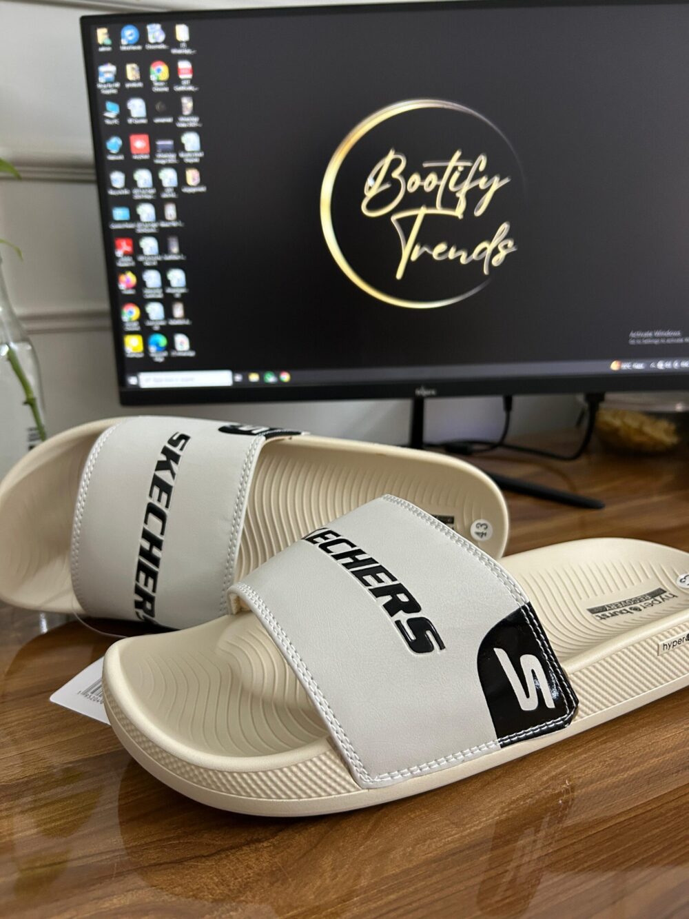 Skechers Hyper Burst Recovery Slides (Off-White) (Copy) - Image 3