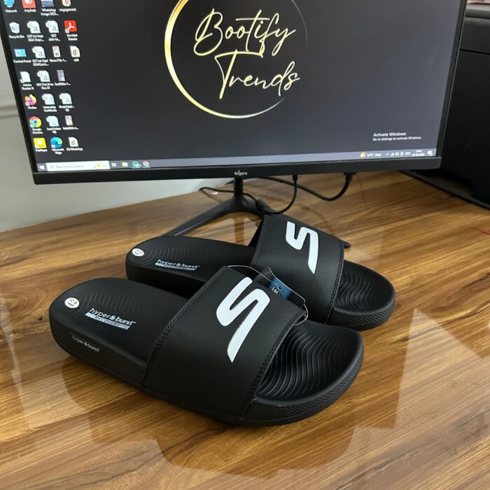 Skechers Hyper Burst Recovery Logo Slides (Black)