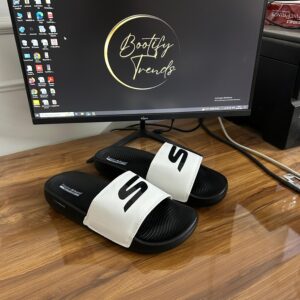 Skechers Hyper Burst Recovery Logo Slide (Black/White)