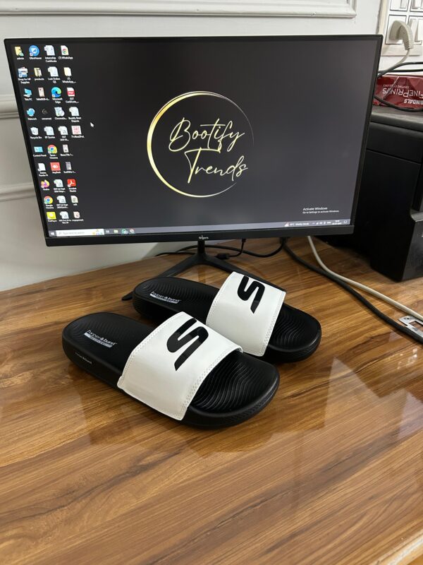 Skechers Hyper Burst Recovery Logo Slide (Black/White)